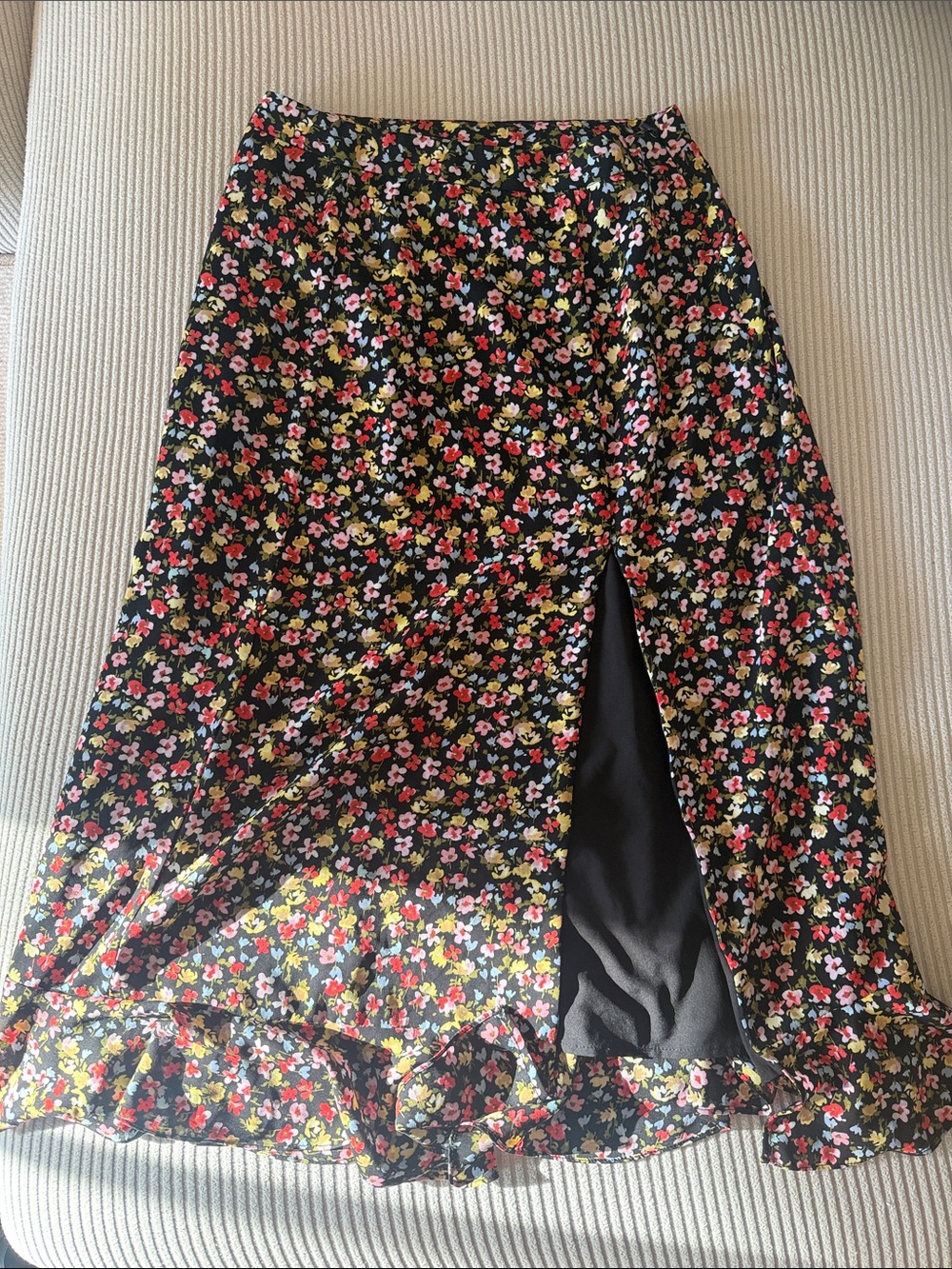 Black Floral LuLu Midi Skirt with Front Slit